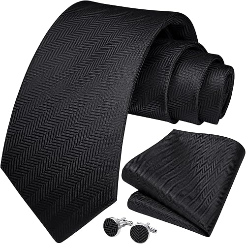 Miniatura 2 de HISDERN Juego de gemelos clásicos de satén de seda para hombre, corbatas y gemelos cuadrados de bolsillo, corbata de satén de seda para boda