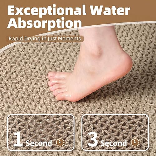 Miniatura 3 de Tapete de baño a cuadros, superabsorbente, antideslizante, para el suelo del baño, tejido 3D, con borlas, lavable a máquina, junto a la bañera, 17 x