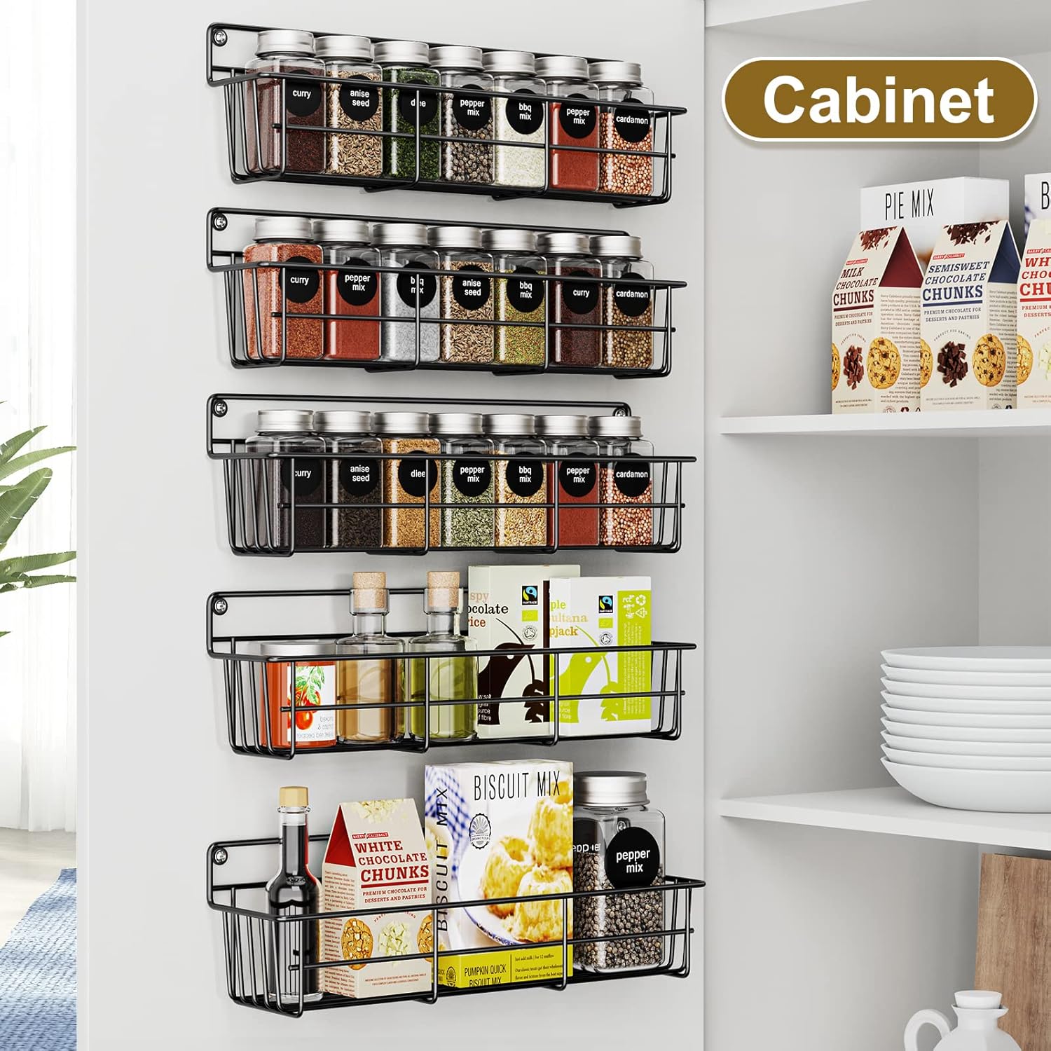 Mystozer 5 Pack Spice Rack Seasoning Organizer Wall Mount, Hanging Spice Organizer Shelf for Kitchen Cabinet, Wall, Pantry Door (Jars Are Not Included) : Home & Kitchen