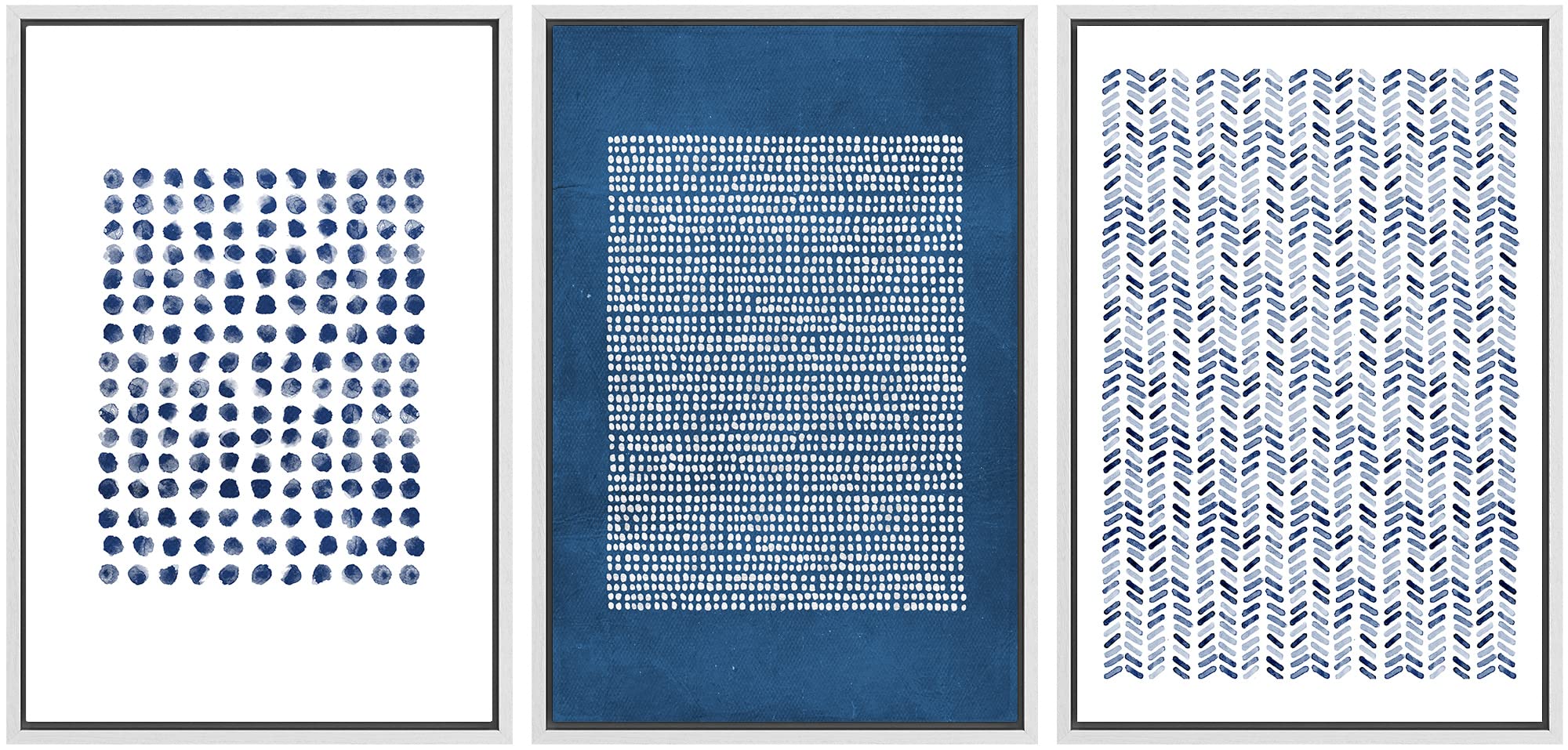 SIGNWIN Framed Canvas Print Wall Art Set Blue White Grunge Geometric Pattern Abstract Shapes Cozy Neutral Decorative Contemporary Minimal for Living Room, Bedroom, Office - 24"x36"x3 Natural — view 67