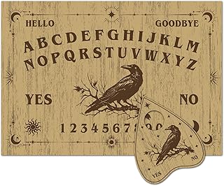 CREATCABIN Wooden Spirit Board Divination Pendulum Board Rectangle Raven Retro Wood Heart Planchette Hunt Metaphysical Talking Message Plank Decor Accessories for Hand Wicca Pagan 11.8 x 8.3 Inch