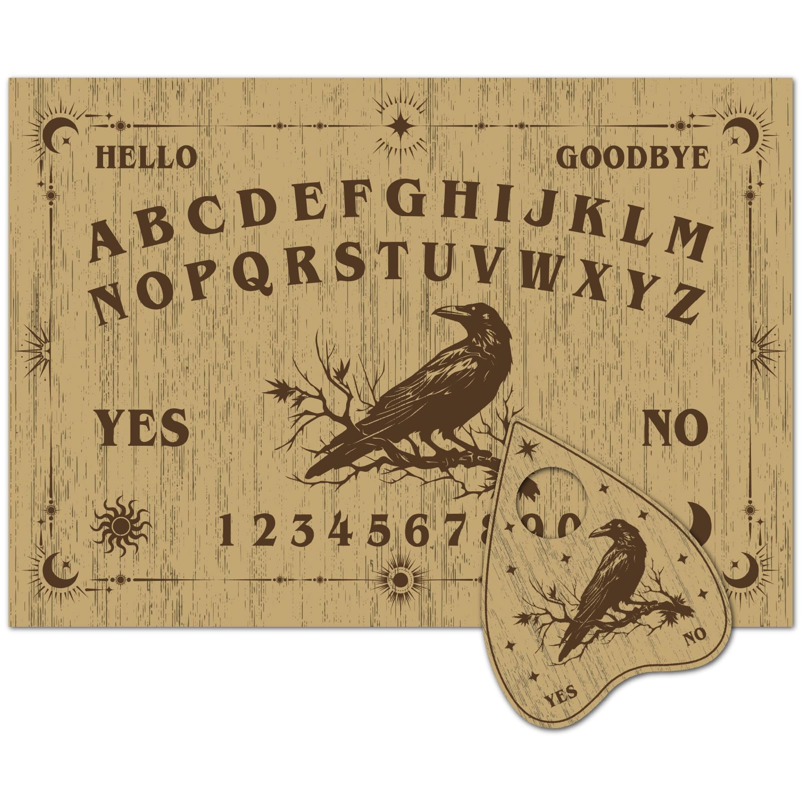 CREATCABIN Wooden Spirit Board Divination Pendulum Board Rectangle Raven Retro Wood Heart Planchette Hunt Metaphysical Talking Message Plank Decor Accessories for Hand Wicca Pagan 11.8 x 8.3 Inch