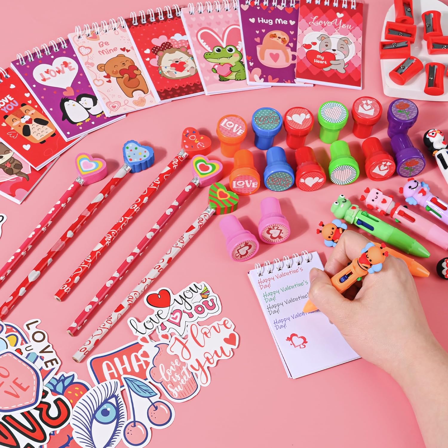 LiYiQ 247個 バレンタインデーパーティーの記念品 パーティーへの返却ギフト 教師からの学生文房具ギフト 鉛筆消しゴム ノート