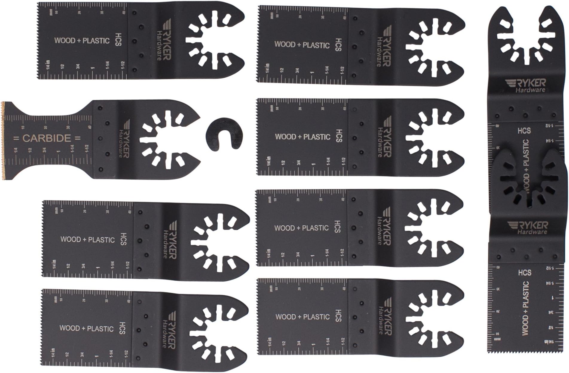 Ryker Hardware - Oscillating Saw Blades - 10 Piece Set - Carbide and Wood Multitool Blades
