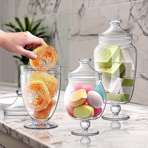 Miniatura 4 de Amazing Abby - Admire - Tarros de boticario de acrílico (juego de 3 piezas), tarros de plástico con tapas, recipientes de baño, organizadores de