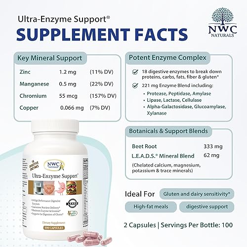Miniatura 7 de NWC Naturals Soporte ultra enzimático, suplemento digestivo natural, promueve una salud y digestión óptimas, 200 cápsulas
