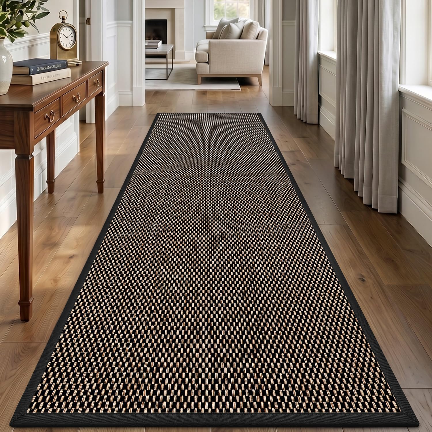 DEXI Runner Rug 60 x 180 cm, Non-slip Dirt Trapper Door Mat Inside with Rubber Backing, Low Profile Indoor Floor Mats for Hallway Entrance, Doorways, Porch, Black