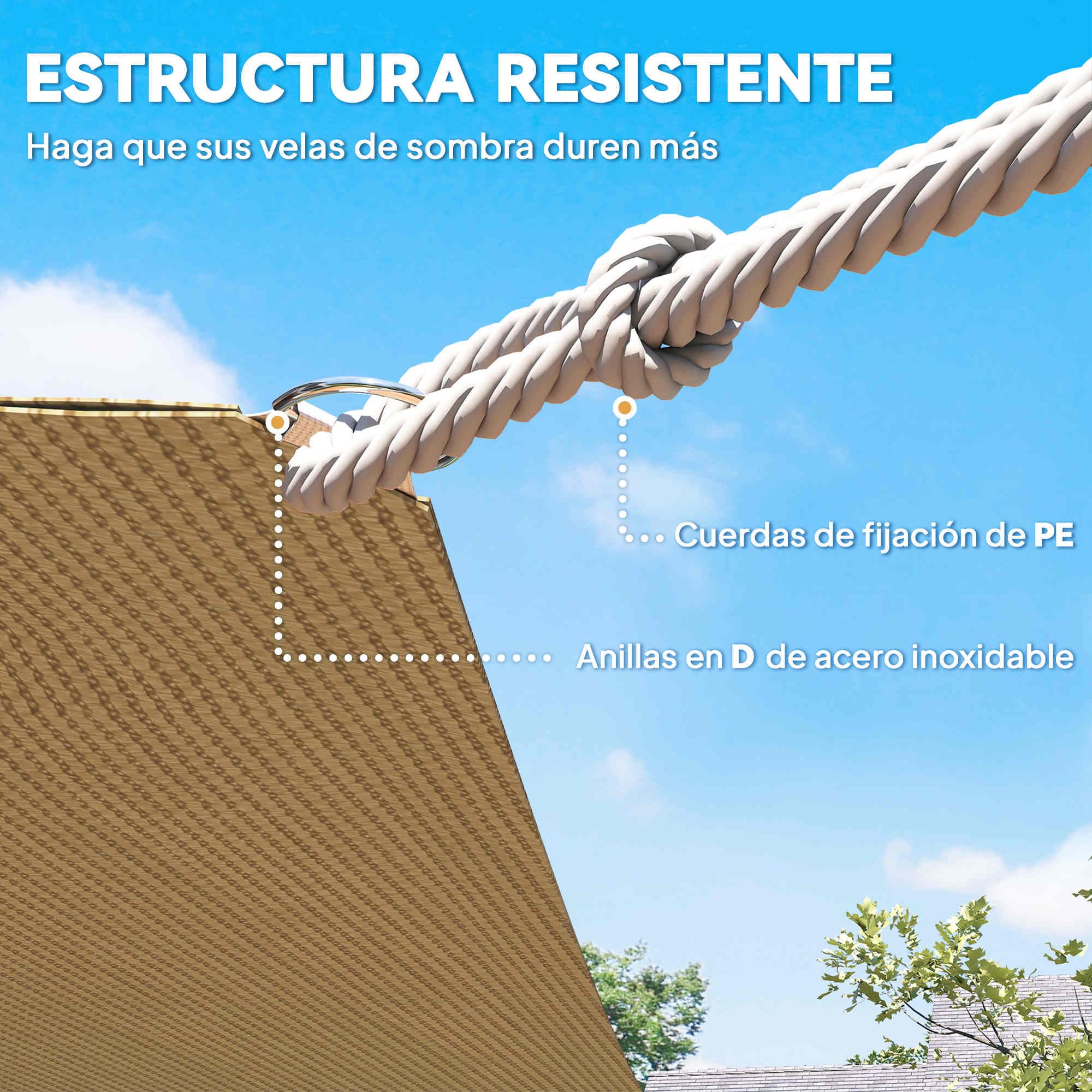 Outsunny Toldo Vela de Sombra Rectangular 4x6 m Toldo de Terraza de HDPE con Anti-UV Anillo de Acero Inoxidable y Cuerdas de Nylon para Jardín Patio Arena