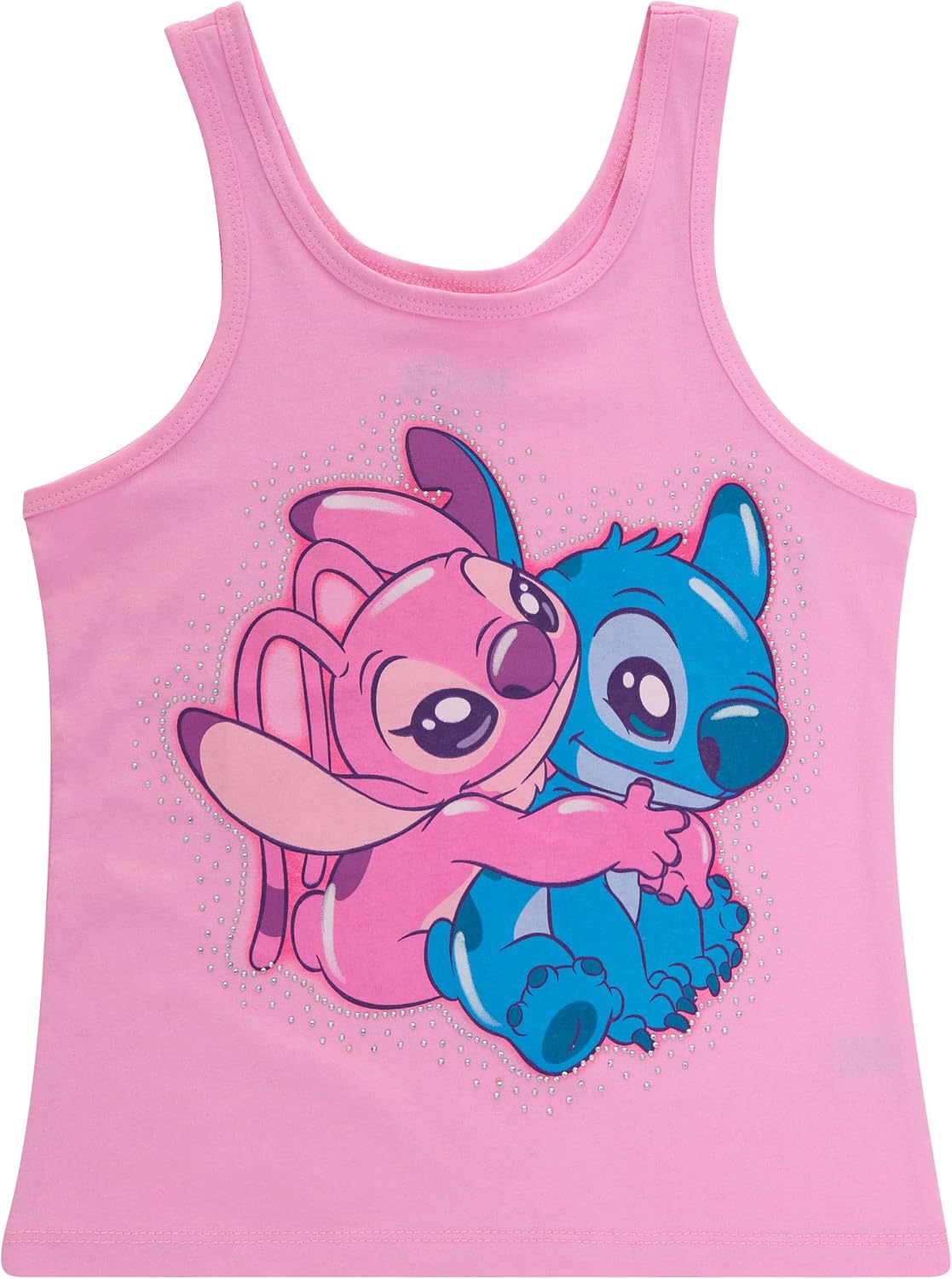 Disney Lilo & Stitch Girls 2 Piece Tank Top and Shorts Set – Gradient Rhinestone Graphic Summer Outfit
