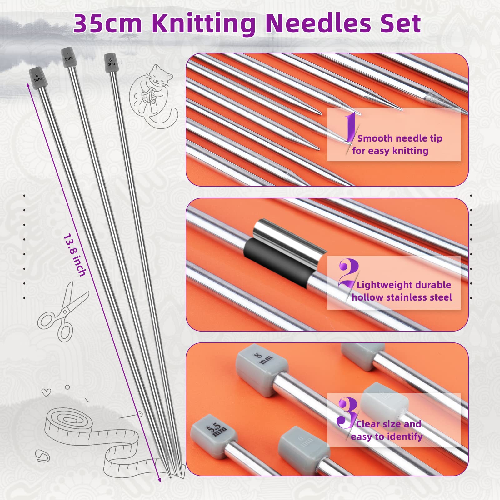 Aelike - Kit per lavoro a maglia per principianti, con panno e ferri in bambù da 25 cm, istruzioni e filato, kit per lavoro a maglia per adulti