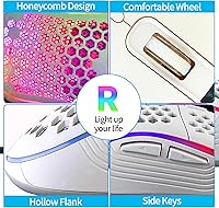 Vista 5 de Honeycomb - Mouse para juegos con cable, retroiluminación RGB y 7200 DPI ajustables, mouse USB ergonómico y ligero con sensor de alta precisión