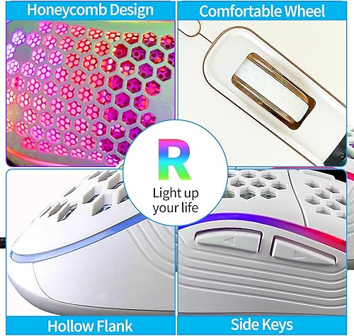 Miniatura 5 de Honeycomb - Mouse para juegos con cable, retroiluminación RGB y 7200 DPI ajustables, mouse USB ergonómico y ligero con sensor de alta precisión para