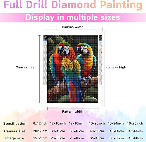 Miniatura 2 de Kits de pintura de diamantes 5D para adultos, loro peculiar, kit de pintura de diamante, hermosos animales de dibujos animados por números para