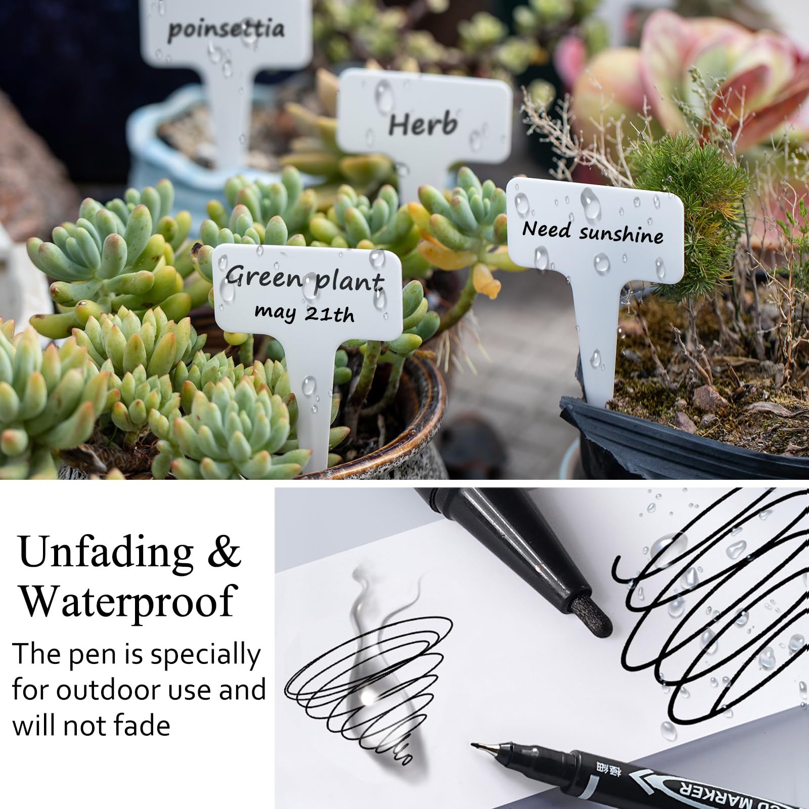Orrdiffi 100 Étiquettes De Jardin T-Type En Plastique Blanc – Marqueurs Plantes Réutilisables + Stylo Étanché Imperméable