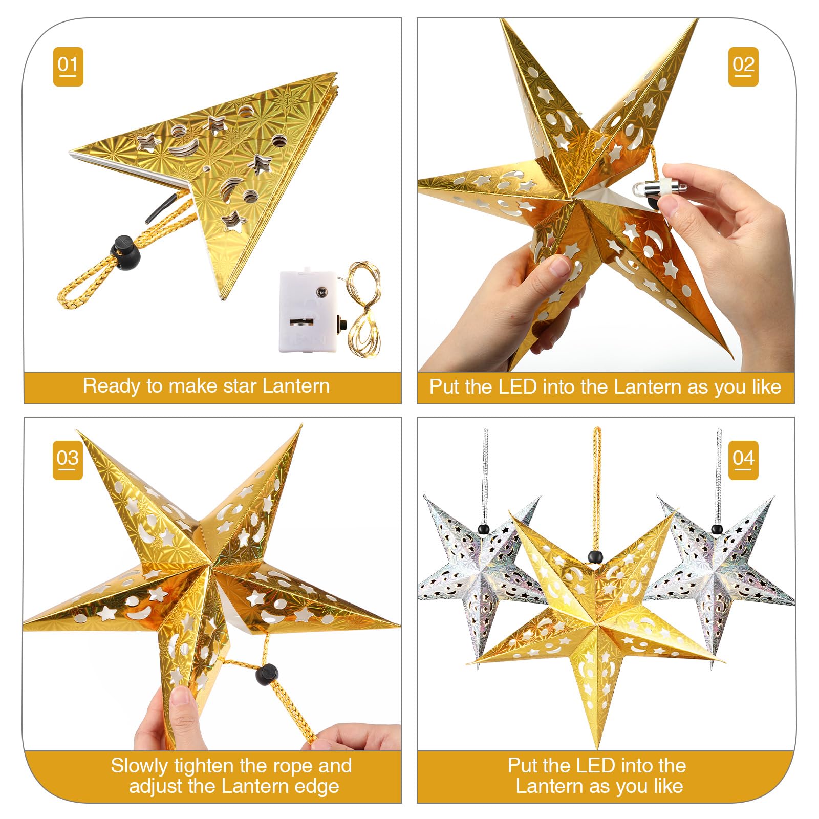 Lanternes Étoiles En Papier 3D - Lot De 2, 45,7 Cm - Décoration Noël, Mariage, Anniversaire à Suspendre