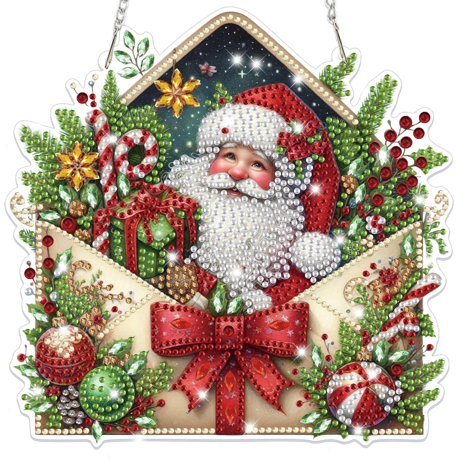 Lxmsja Christmas Diamond Art Hanging Ornaments for Adults Kids, Diamond Painting Santa Claus Kits, Special Shaped Crystal Gem Art Pendent Kits Suncatchers for Windows Door Wall Decor Christmas Gifts