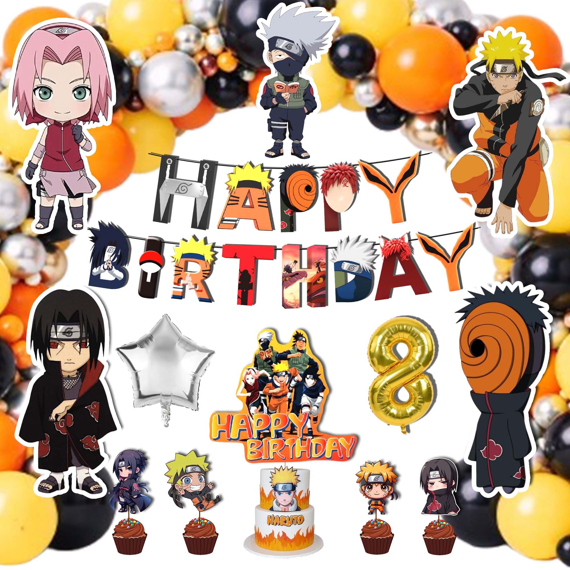 Partyjoy Cartoon Anime Ninja Theme Birthday Decoration Kit for Kids Happy Birthday Banner Balloons Cake Topper Cupcake Toppers Photo Props Premium Paper Cutouts (8th birthday set multicolor)-image-28