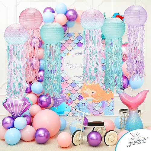 Miniatura 10 de Decoraciones de fiesta de Bob Esponja, faroles de medusas con cuerda y gancho, decoración colgante de pez gelatina para debajo del mar, natación,