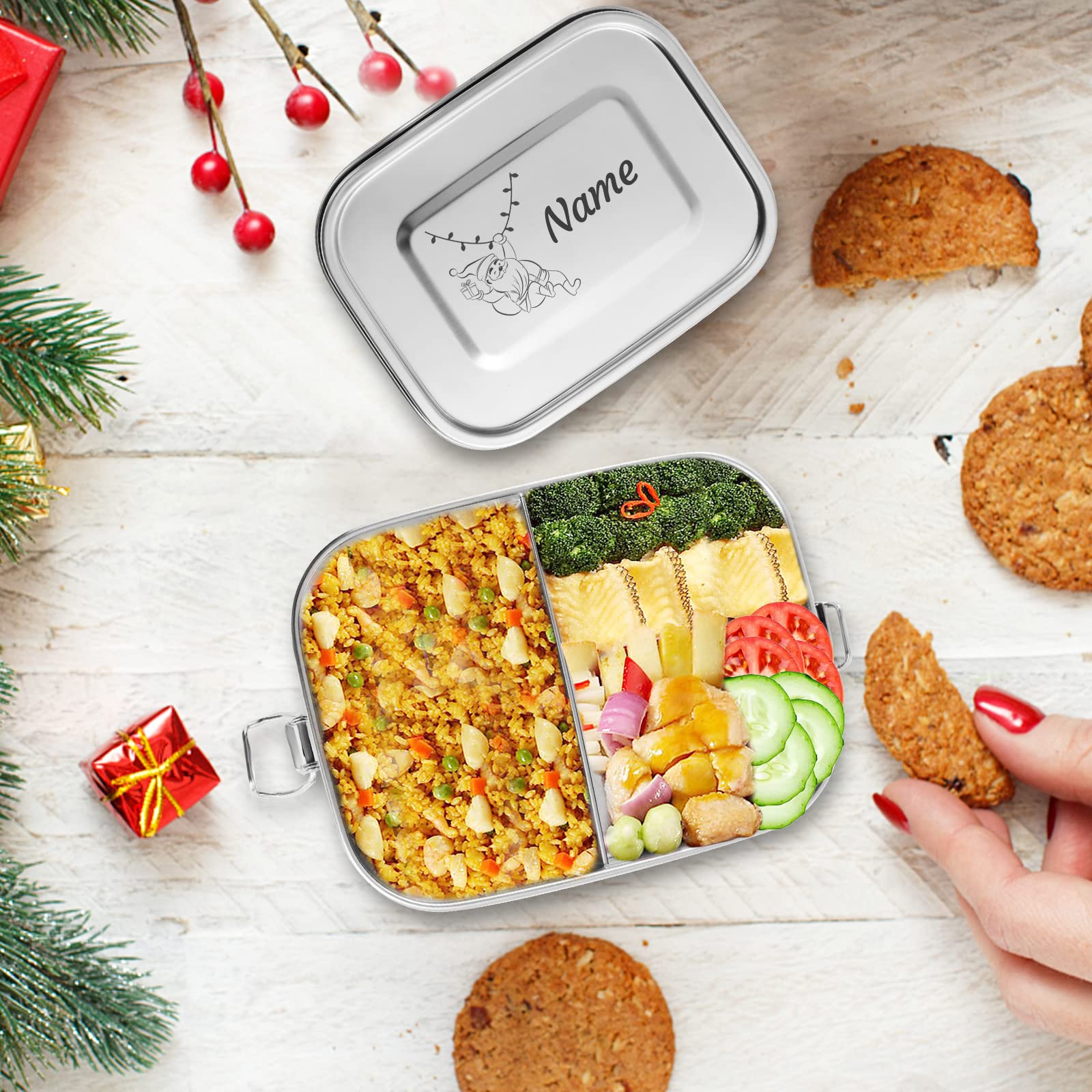 AYGCI Lunch Box Inox Avec Compartiment Amovible Bento Box en Métal Boite Repas pour d'enfants Adultes Lunch Box avec Compartiment pour l'école, Pique Nique, Bureau, Adultes,Micro Ondes (1000 ml