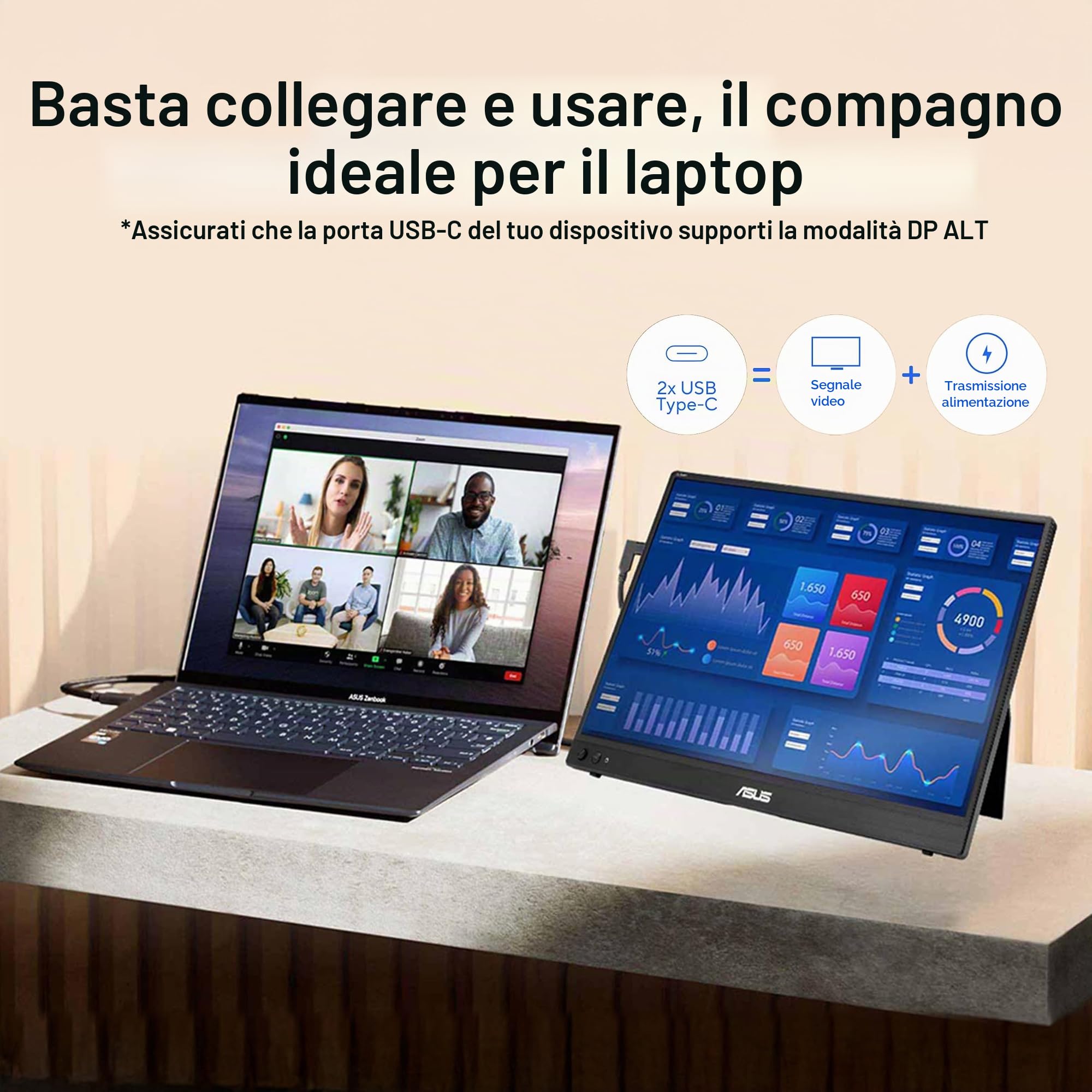 ASUS ZENSCREEN MB16AHVE, Monitor Portatile da 15,6" IPS FHD, Nero
