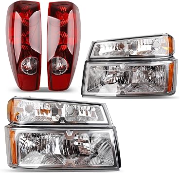 Headlights Tail Lights Combo Compatible with 2004-2012 Chevy Colorado/GMC Canyon, 2006-2008 Isuzu I-Series - Headlamp Taillight Replace GM2502234, GM2503234 and GM2801164, GM2800164
