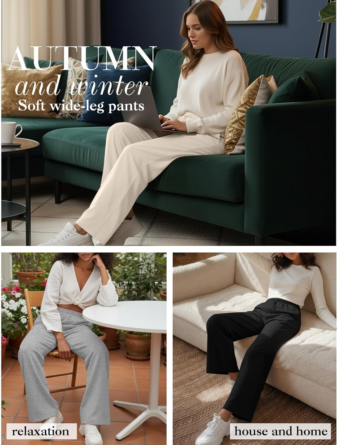 Neer 3 Pack Womens Wide Leg Sweatpants Elastic High Waisted Baggy Long Pant Casual Lounge Yoga Drawstring Jogger with Pockets