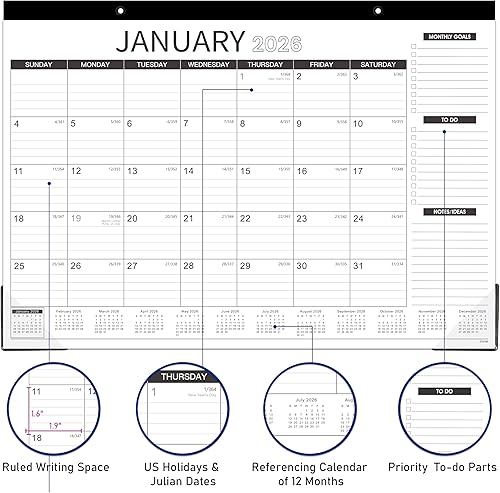 Miniatura 3 de Calendario de escritorio 2026-2026, enero 2026 - diciembre 2026, 12 blocs mensuales de escritoriocalendario de pared 2 en 1, 17 x 12 pulgadas, papel
