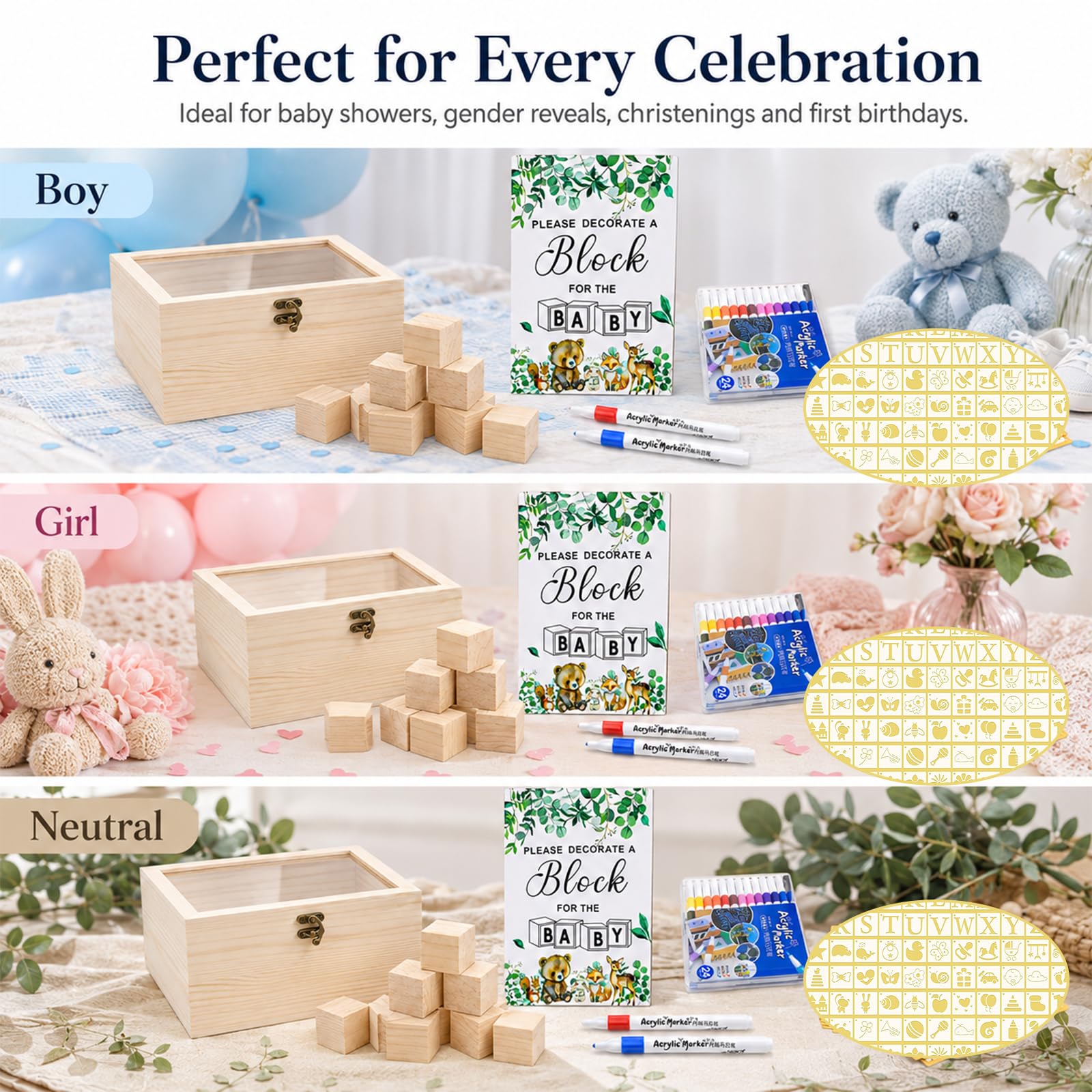 176 Stück Babyparty Spiele Set, Holz Kreativität Baby Shower Spiele