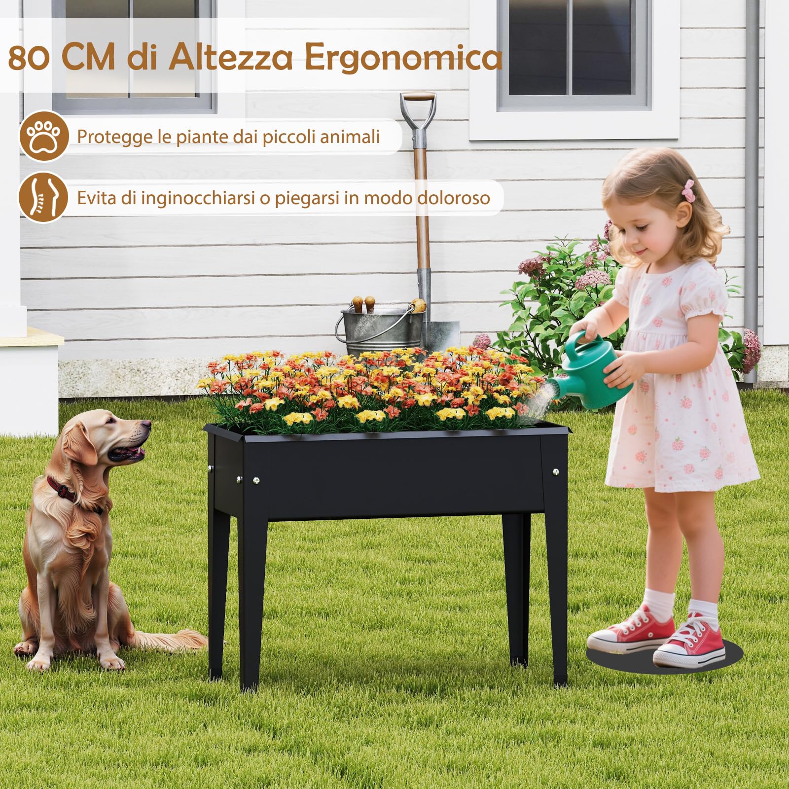 COSTWAY Letto da Giardino Rialzato, Fioriera Elevata con Gambe, Fori di Drenaggio, Aiuola Rialzata per Verdure, Frutta, Fiori e Erbe, Ideale per Balcone, Cortile e Patio, 100 x 40 x 80 cm