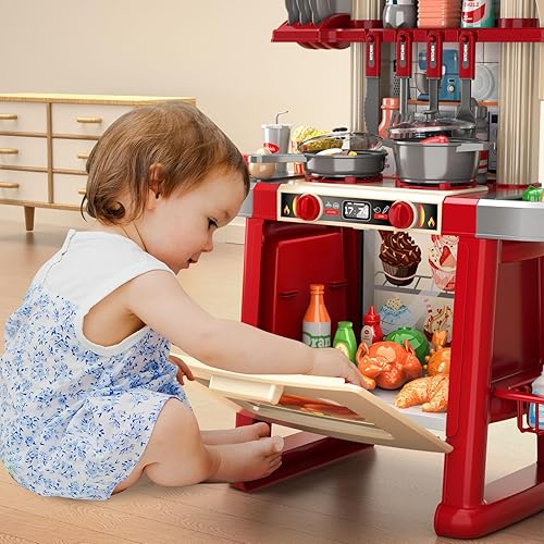 Miniatura 5 de Juego de cocina para niños pequeños, juego de cocina con sonidos y luces para niños y niñas de 3-5, 6-8, juguete de comida de simulación, cocina,