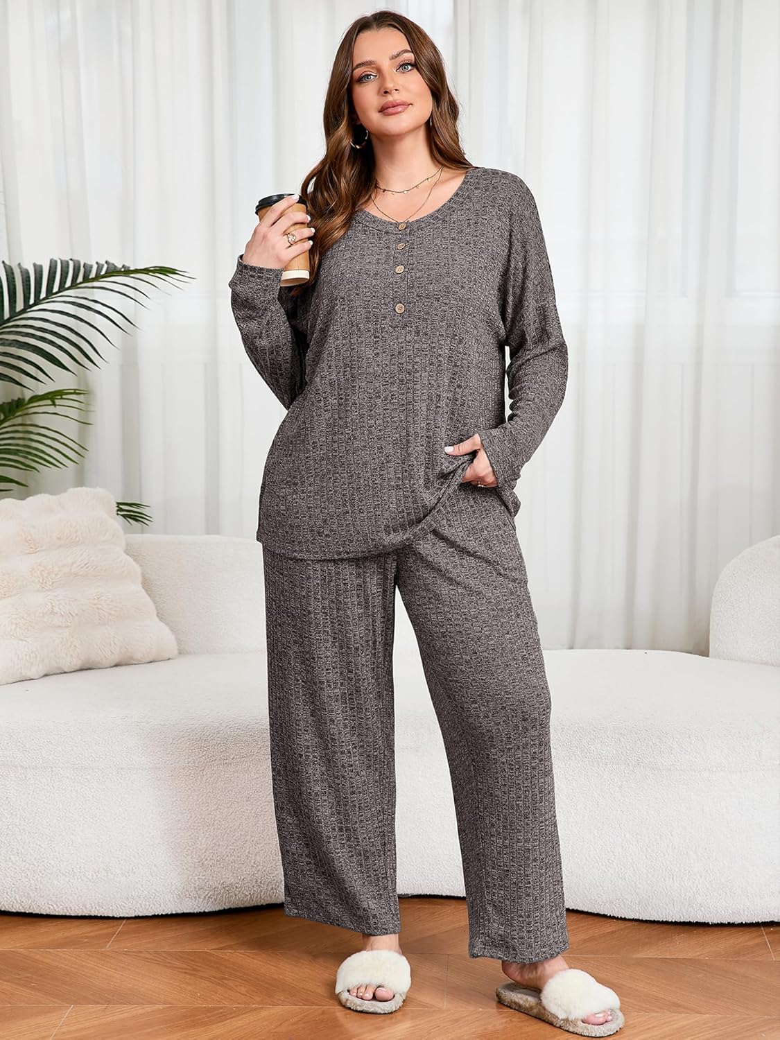 AusLook Plus Size 2 Piece Sets for Women Loose Wide Leg Pant Long Sleeve Top Matching Sets Tracksuit 2025 Vacation Loungewear - Image 4