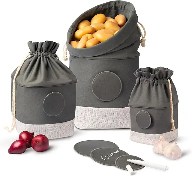 Cesto Batatas Ecológico - Juego de 3 Bolsas de Yute para Patatas y Verduras