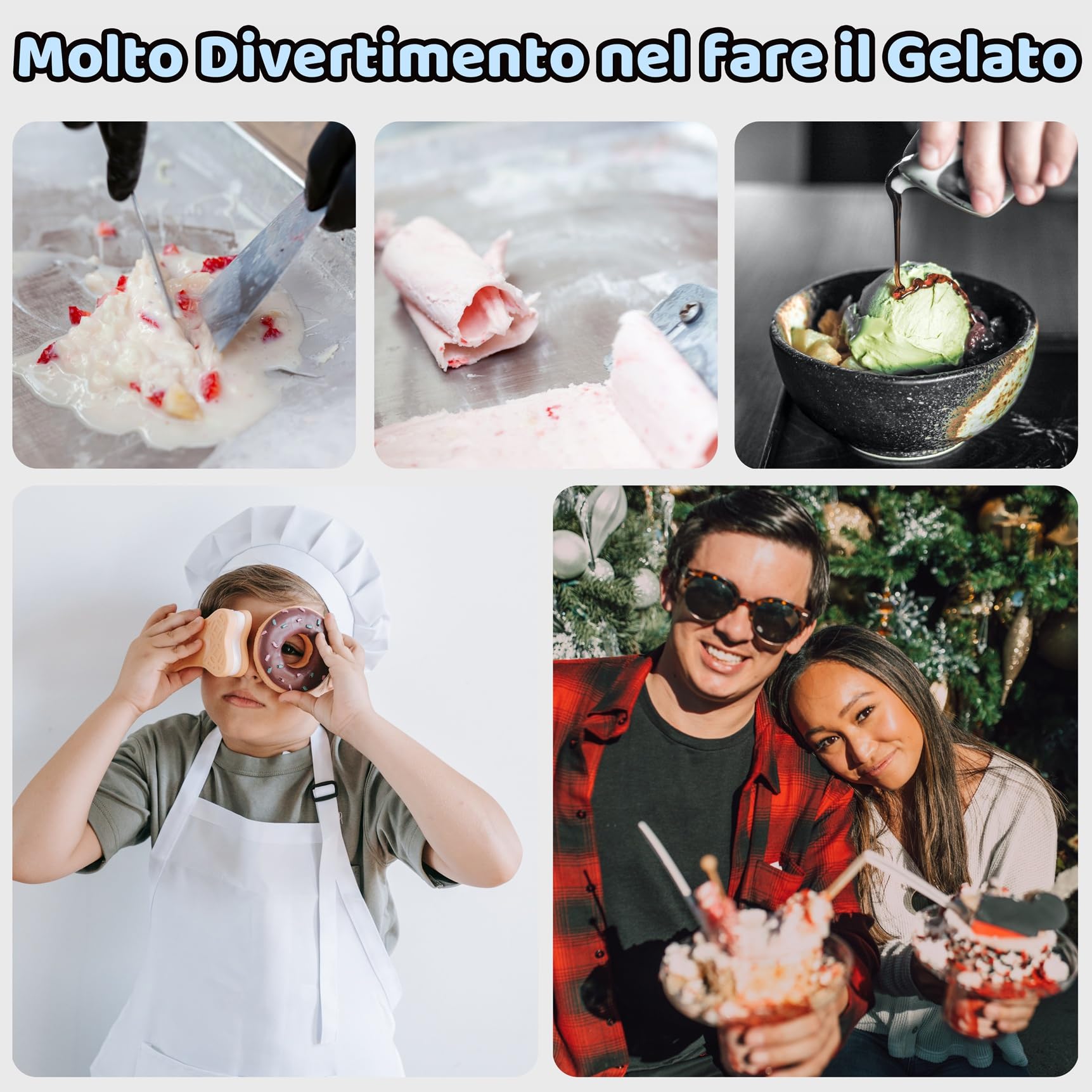 JoyMech Rolled Ice Cream Maker, Piastra Gelato Roll, Ice Cream Roll Machine, Piastra Fredda per Gelato, Dotata di 2 Spatole, Perfetta per Gelato Rotolato Fatto in Casa e Yogurt Freddo (Verde)