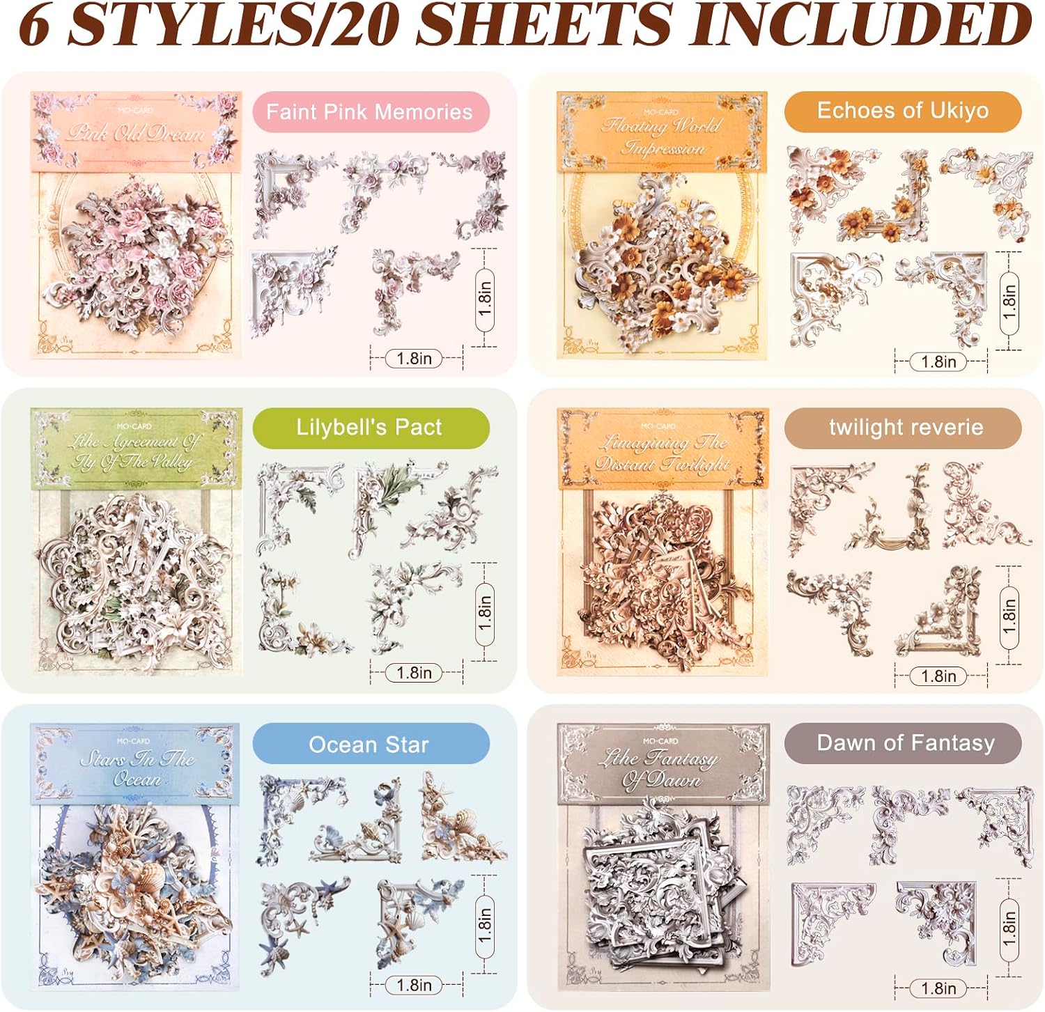 120 Sheet Classical Scrapbook Paper Set, 6 Packs Vintage Decorative Paper，for Letter Writing，Scrapbook paper，Junk Journal Supplies，DIY Collage，Card Making Supplies，Collage Background image 3