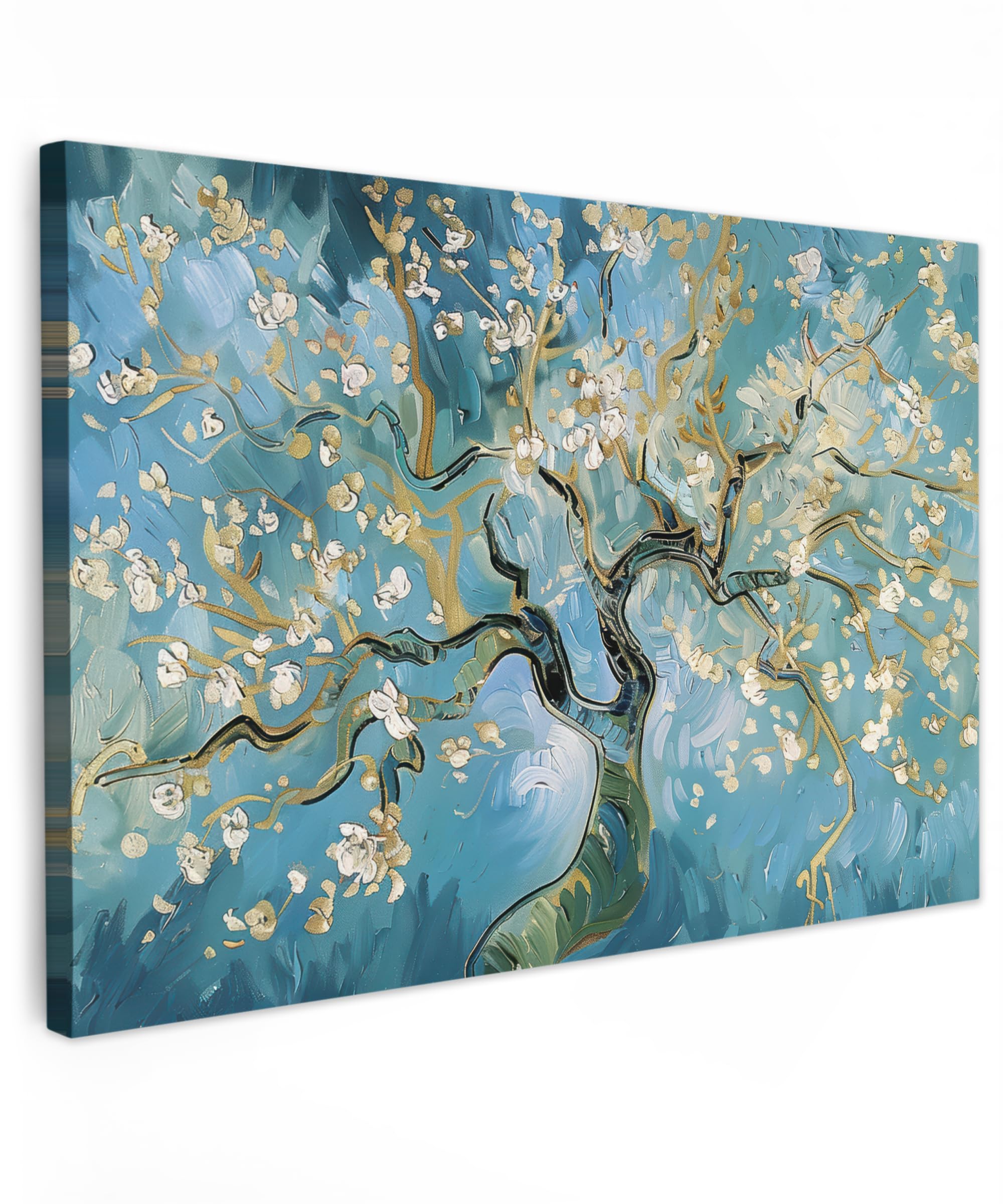 MuchoWow© Cuadros Decoracion Salon Modernos 120x80 cm Dormitorios Cuadro Decorativos de Salon Lienzos Decorativo Decoración Cabecero Cama Abstracto - Azul - Blanco - Arbol de la vida