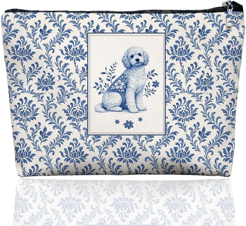 Necessaire de maquiagem EKGJW com estampa de Toy Poodle Chinoiserie