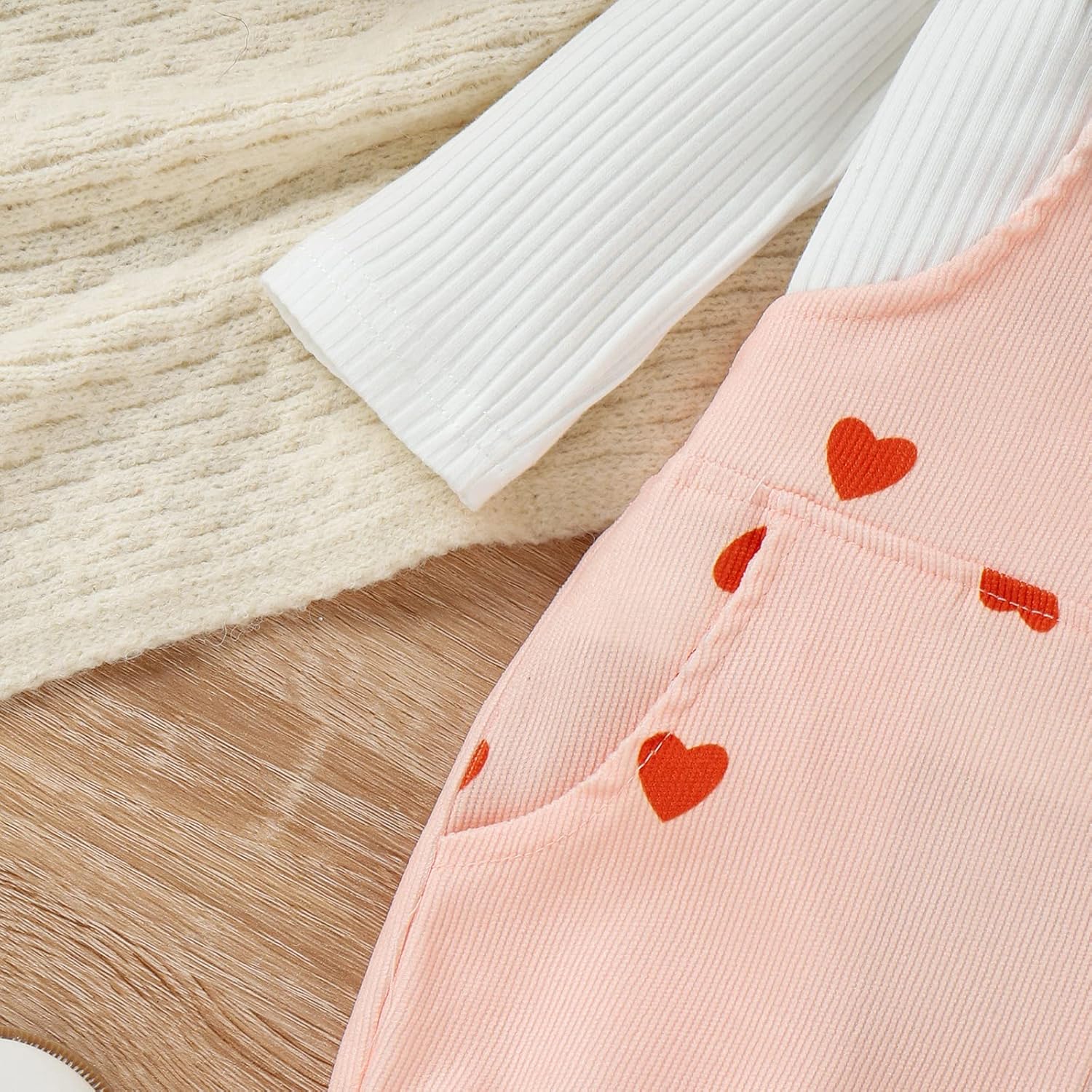 noubeau toddler baby girl valentines clothes ruffled sleeves top heart bell bottoms flared overalls suspender pants set 3-4t white shirt +pants