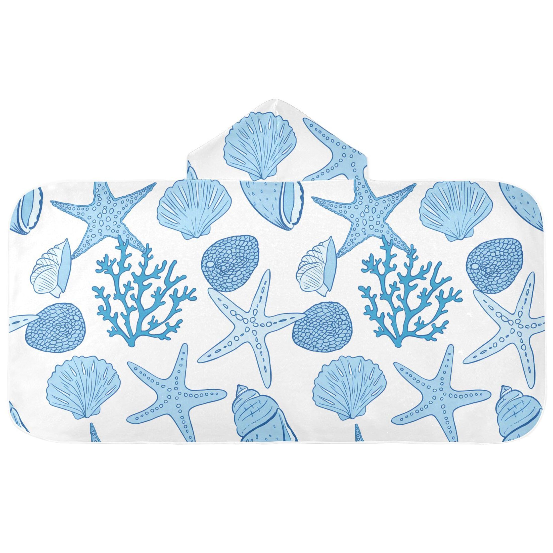 Fuauuyl Blue Seashells Hooded Baby Bath Towel Soft & Breathable Towel for Newborns Infants Toddlers, Nursery Essential