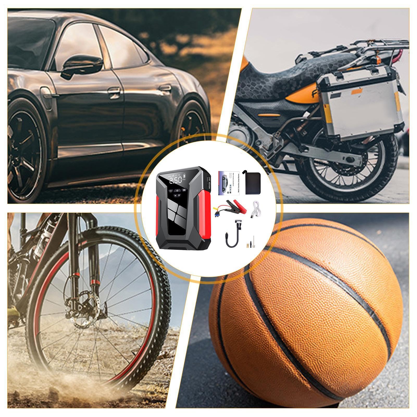Arrancador de Batería de Coche Cargador para Baterías de Coche y Pack de | Accesorios Multifunción Duraderos para Inflar Neumáticos