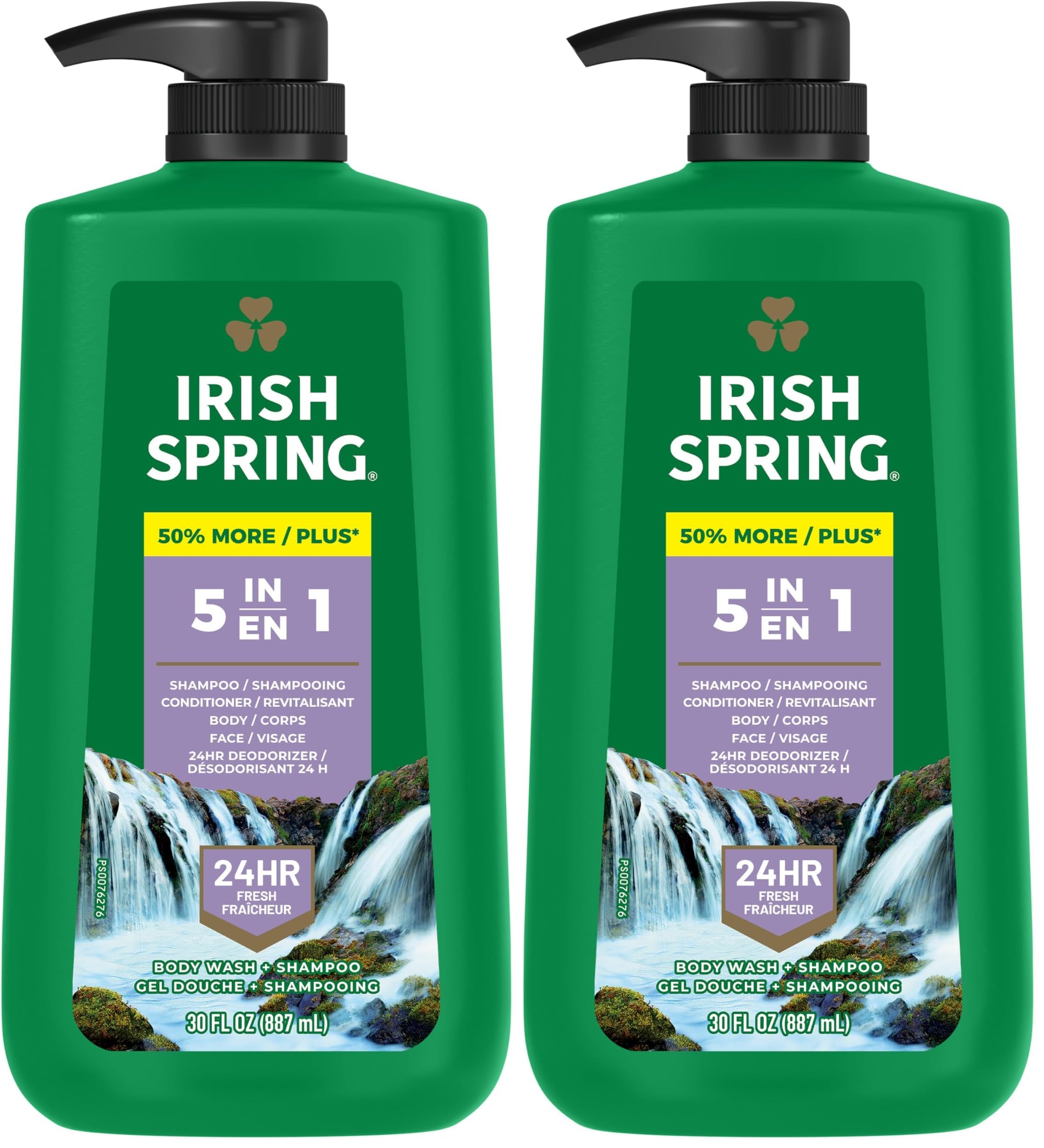 Irish Spring5 in 1 Body Wash for Men, Men's Body Wash, Smell Fresh and Clean for 24 Hours, Conditions and Cleans Body, Face, and Hair, Made with Biodegradable Ingredients, 30 Oz Pump (Pack of 2)