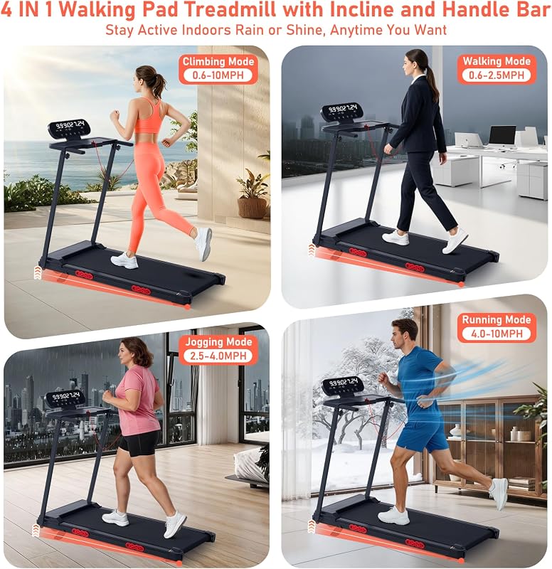 MCRG Portable Walking Pad Treadmill with Handle Bar Incline for Home Small image 2