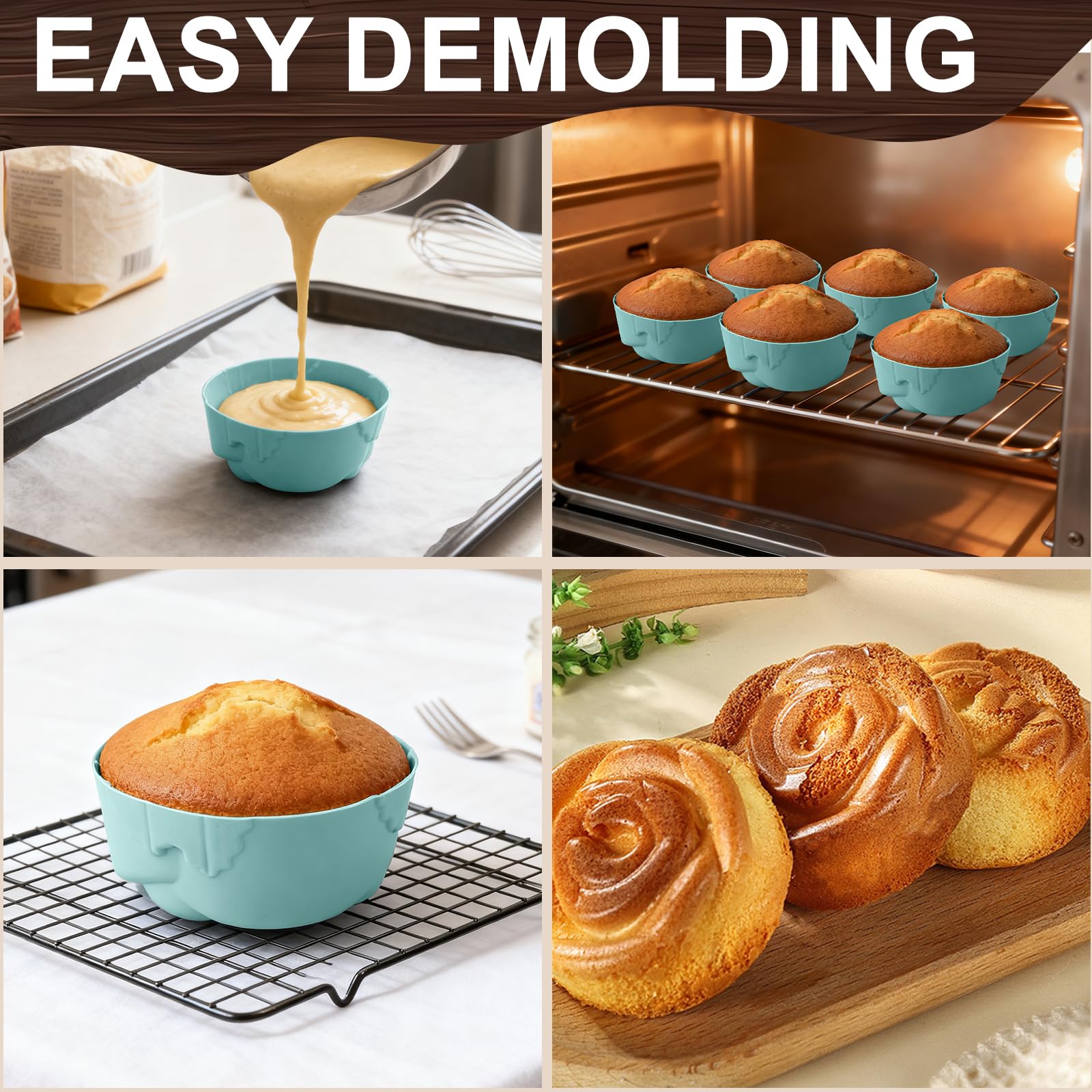 Stampi in Silicone, 24 Pezzi Riutilizzabili Stampo Muffin, Antiaderenti Pirottini per Friggitrice Ad Aria, 4 Forme Stampo Ciambella per Torte, Creme e Budini (Sicuri in forno fino a 220 °C)