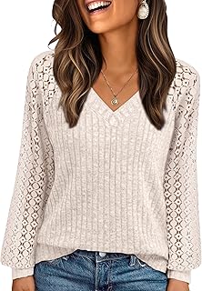 AUTOMET Women Long Sleeve Shirts Fall Lace Tops 2025 Fashion V Neck Winter Sweaters Dressy Casual Tunic Blouse Work Clothing