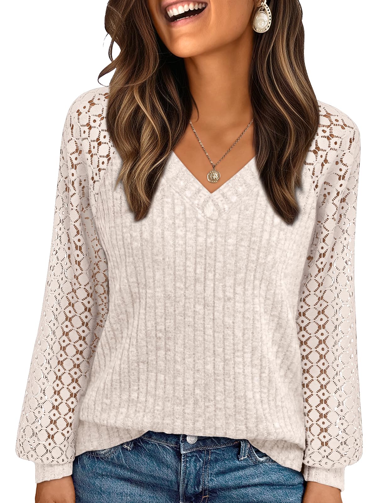 AUTOMET Women Long Sleeve Shirts Fall Lace Tops 2025 Fashion V Neck Winter Sweaters Dressy Casual Tunic Blouse Work Clothing