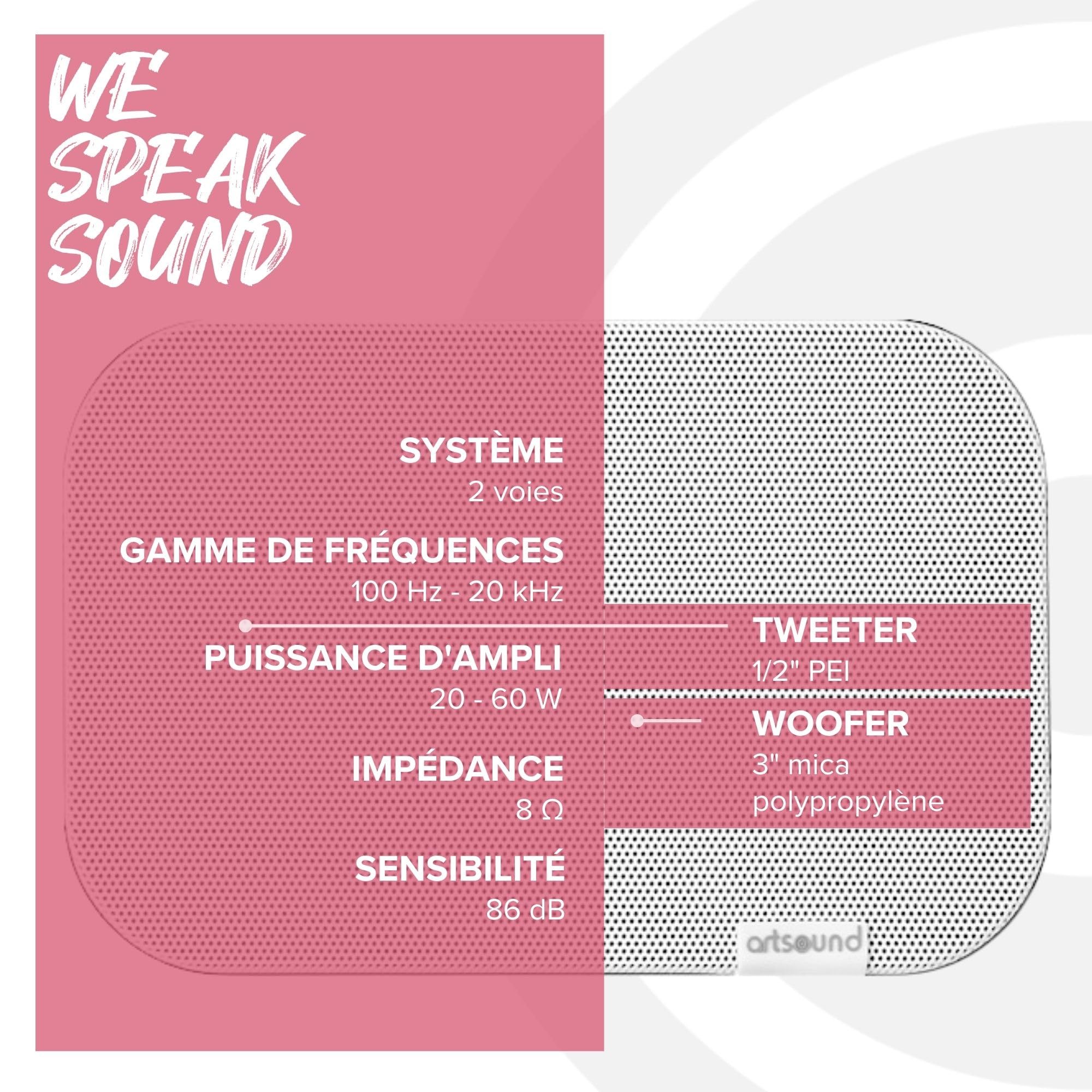 Artsound UNI30, Ensemble de 2 Enceintes passives, Enceinte HiFi 2 Voies, 20-60 Watts, Support Mural avec Articulation à rotule, Convient pour des espaces jusqu'à 40 m² tels Que Cuisine, café,