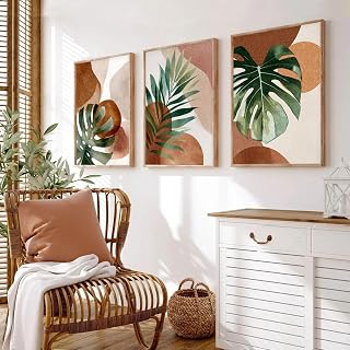 Tropical Botanical Wall Art Green Leaf Poster Boho Palm Leaves Wall Art Modern Plant Posters Palm Leaves Pictures Wall Decor Boho Botanical Prints Monstera Picture for Living Room 16x24inchx3 No Frame