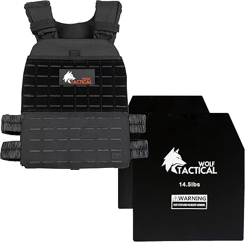 WOLF TACTICAL Chaleco con peso y placas de chaleco de peso (negro, 14.5 libras)