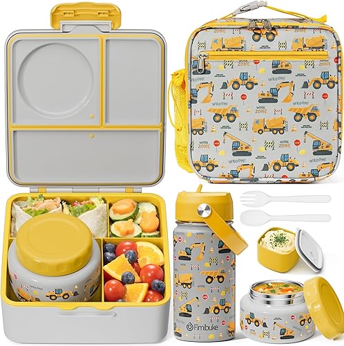 Fimibuke Caja Bento para niños y adultos  Juego de lonchera Bento de 3 a 4 compartimentos a prueba de fugas con tarro de comida aislado, botella de