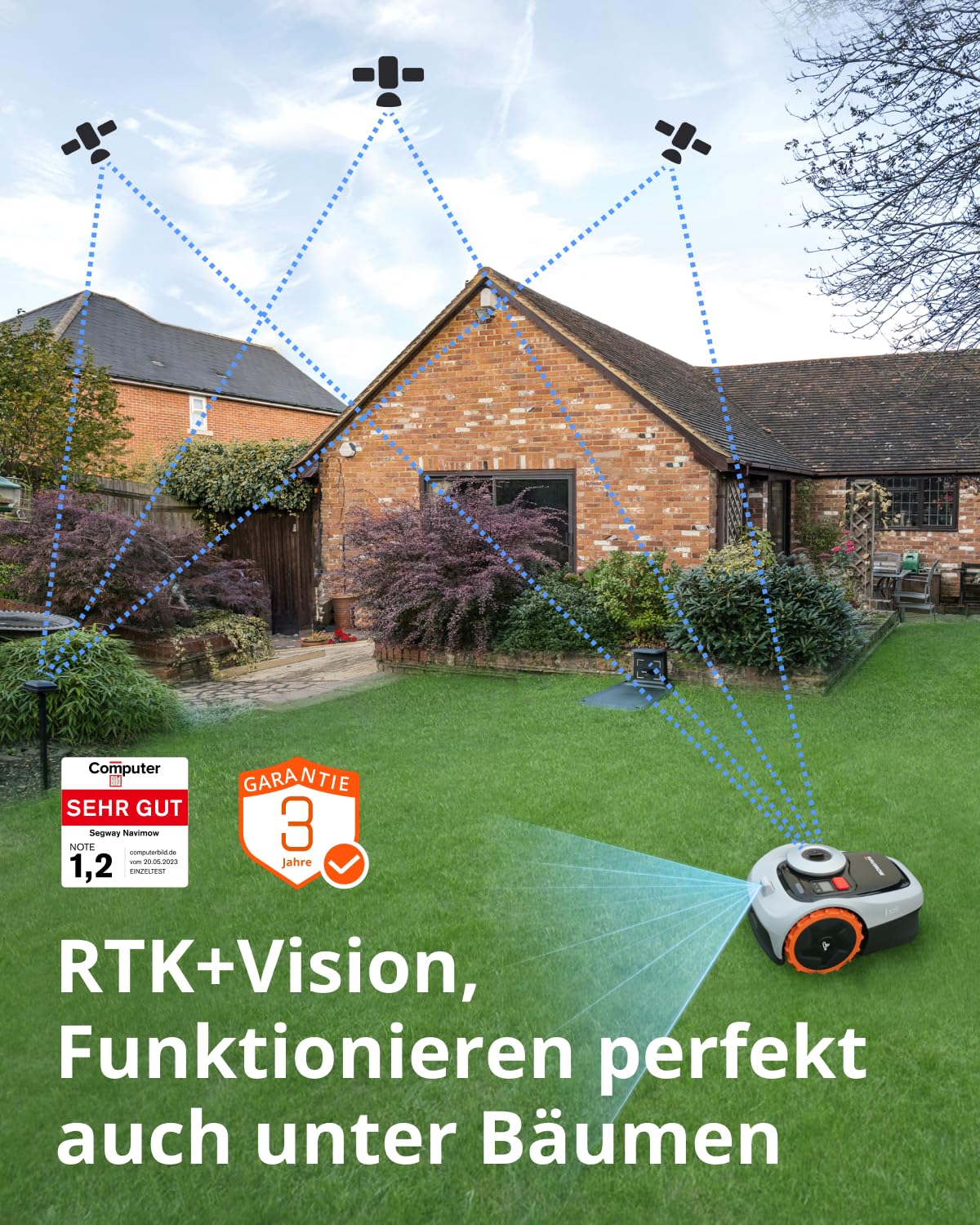 Navimow i105E Mähroboter ohne Begrenzungskabel, Empf. 500 m², Max. 600 m², RTK+Vision Rasenmäher Roboter Testsieger, Igelschutz Rasenroboter, KI Auto Kartierung