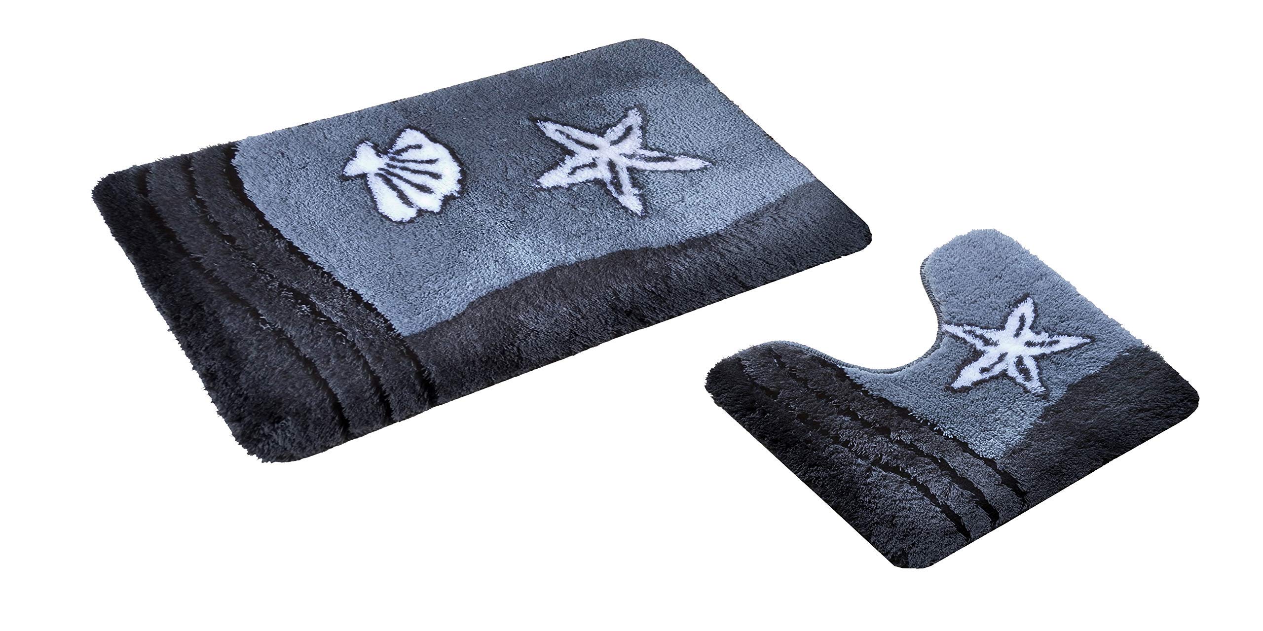 GOODWAY 2-teiliges Badematten Set – Sealife Blau, Rutschfest, Waschbar – 50x90 Cm & 50x45 Cm